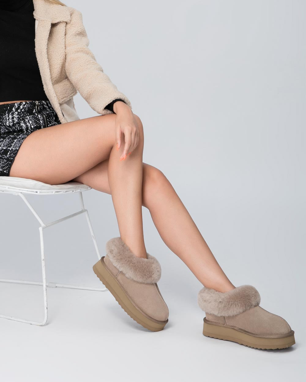 Platinum Platform Sheepskin Slippers